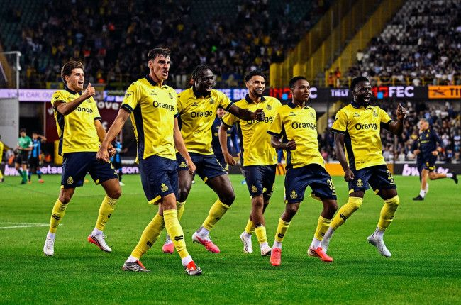 Relebohile Mofokeng celebrates after helping Union Saint-Gilloise win the 2026 Belgian Super Cup against Club Brugge.
